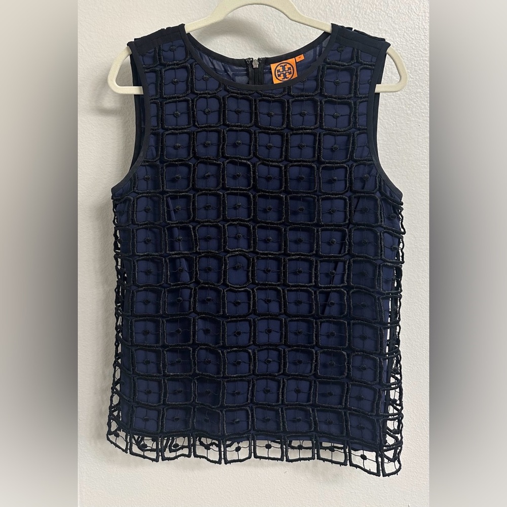 Tory Burch Black And Navy Sleeveless Top size 10
